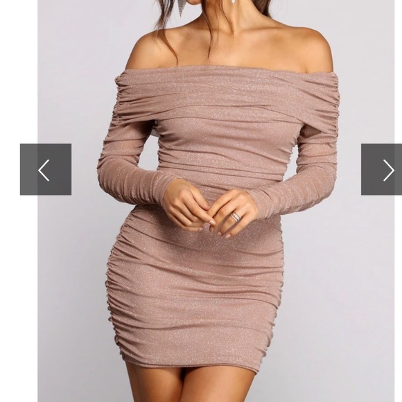 Shimmer Nights Off the Shoulder Glitter Mini Dress - Picture 1 of 5
